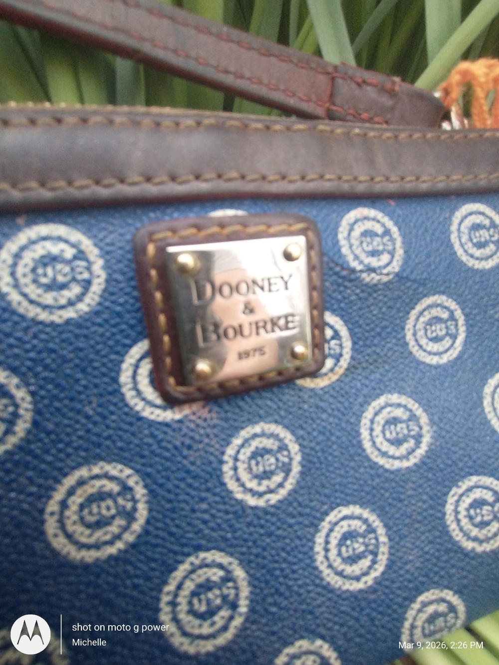 Dooney & Bourke Blue Signature Wristlet with Brown Trim - Picture 3 of 4